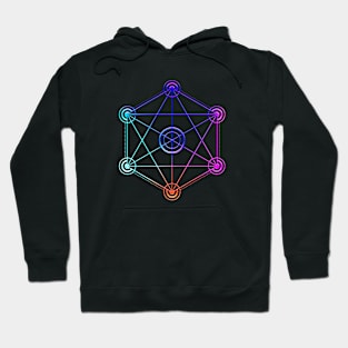 Neon Geometric Glyph Mandala Sigil Rune Sign Seal Cool Blue and Violet  - 366 Hoodie